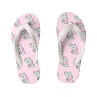Pink Eared Cute Baby Elephant Kid's Flip Flops