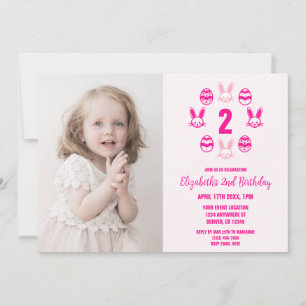 Pink Easter 2nd Birthday Invitation