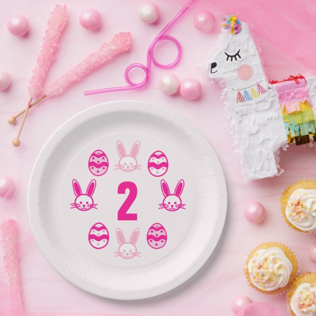 Pink Easter 2nd Birthday Paper Plate (Party)
