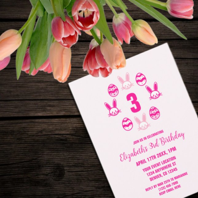 Pink Easter 3rd Birthday Invitation (Creator Uploaded)