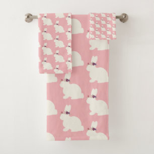 Pink Easter Bunny All Over Apron Bath Towel Set