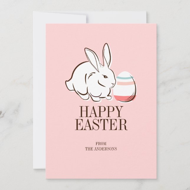 Pink Easter Bunny and Egg Happy Easter Card (Front)