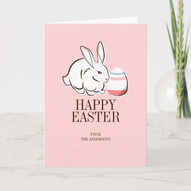 Pink Easter Bunny and Egg Happy Easter Card (Front)
