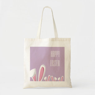 Pink Easter Bunny Ears on Purple Easter Tote Bag
