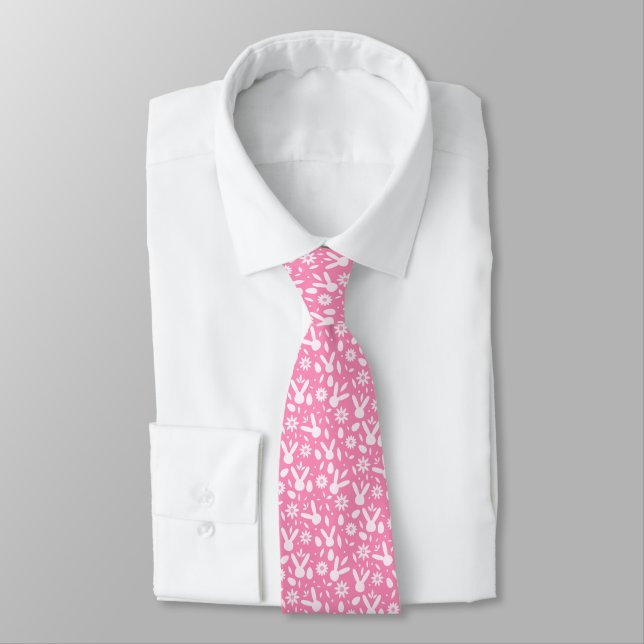 Pink Easter Bunny Ears Tie (Tied)