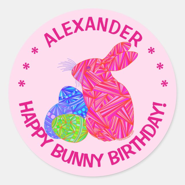 Pink Easter Bunny Easter Themed Birthday Party Classic Round Sticker (Front)