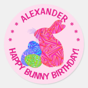 Pink Easter Bunny Easter Themed Birthday Party Classic Round Sticker