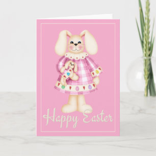 Pink Easter Bunny Girl holiday easter card