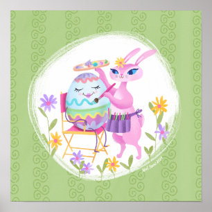 Pink Easter Bunny Rabbit and Egg Poster