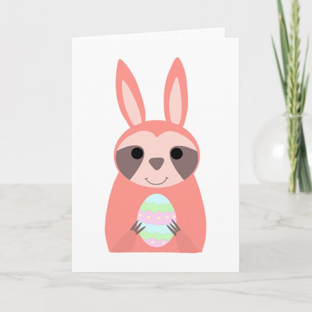 Pink Easter Bunny Sloth Holiday Card (Front)