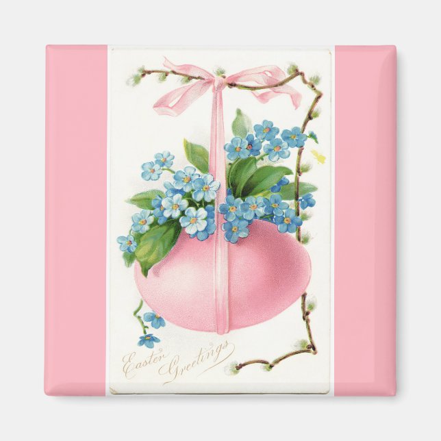 Pink Easter Egg and Flowers Magnet (Front)