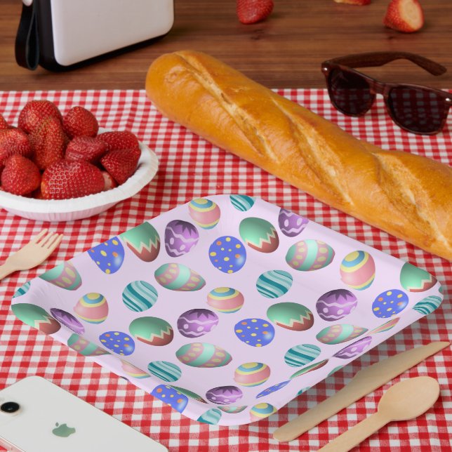 Pink Easter Egg Easter Party Egg Hunt Pastel Cute Paper Plate (Picnic)