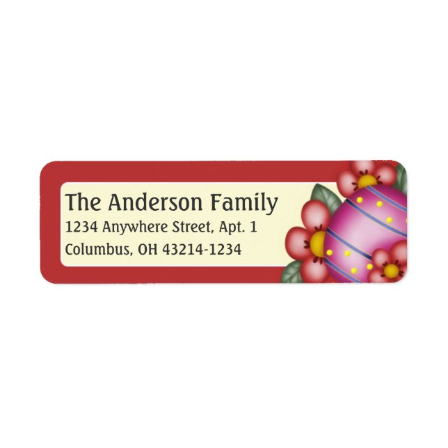 Pink Easter Egg Red Flowers Easter Address Label (Front)