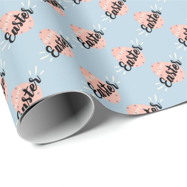 Pink Easter Egg Wrapping Paper on Light Blue (Roll Corner)