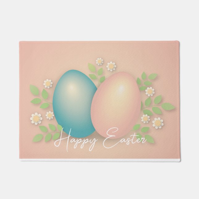 Pink easter eggs and spring flowers doormat (Front)