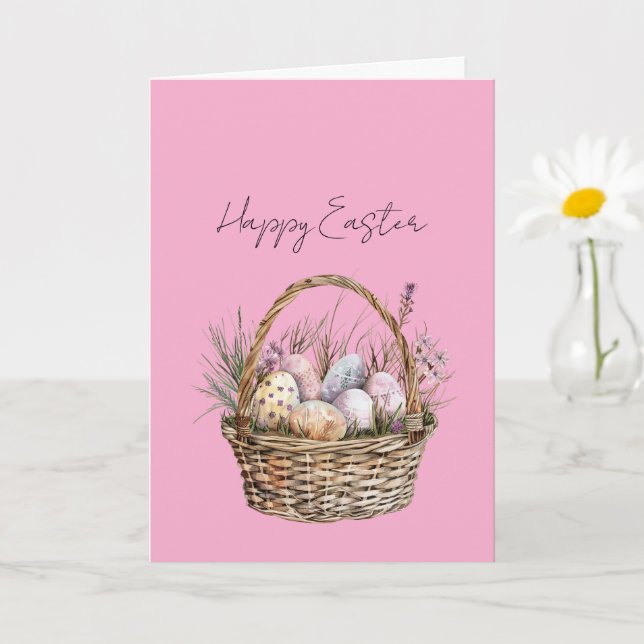 Pink Easter Eggs Basket Card (Small Plant)