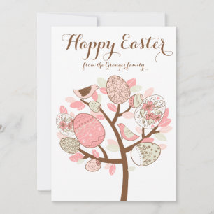 Pink Easter Eggs Tree   Happy Easter Flat Card