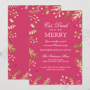 Pink Eat, Drink and Be Merry Christmas Party Invitation