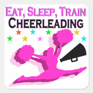 PINK EAT SLEEP TRAIN CHEERLEADING SQUARE STICKER