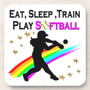 PINK EAT, SLEEP, TRAIN, PLAY SOFTBALL DESIGN COASTER