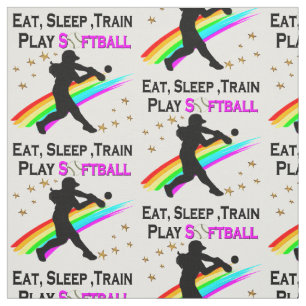 PINK EAT, SLEEP, TRAIN, PLAY SOFTBALL DESIGN FABRIC