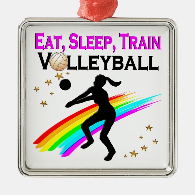 PINK EAT, SLEEP, TRAIN VOLLEYBALL METAL TREE DECORATION (Front)