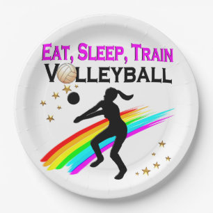 PINK EAT, SLEEP, TRAIN VOLLEYBALL PAPER PLATE