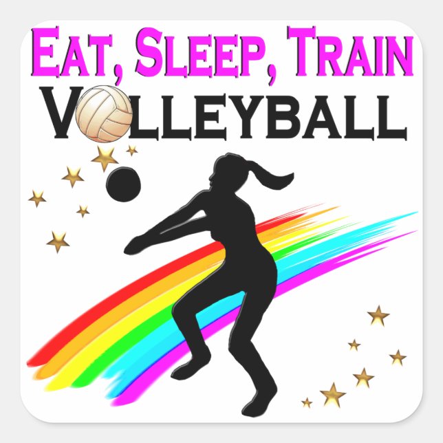 PINK EAT, SLEEP, TRAIN VOLLEYBALL SQUARE STICKER (Front)