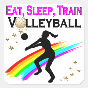 PINK EAT, SLEEP, TRAIN VOLLEYBALL SQUARE STICKER