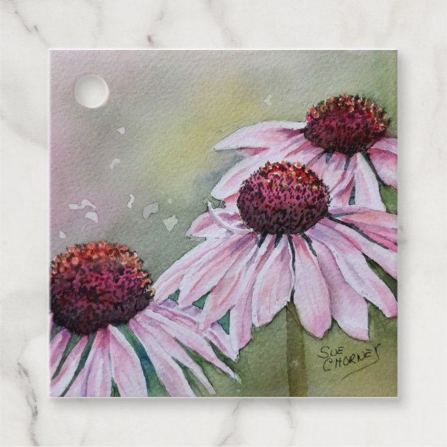 Pink Echinacea Daisies Favour Tags (Front)