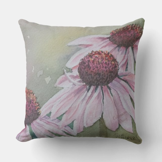PINK ECHINACEA DAISY FLOWERS PATIO CUSHION (Front)