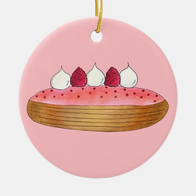 Pink Eclair French Choux Pastry Baking Patisserie  Ceramic Tree Decoration (Front)