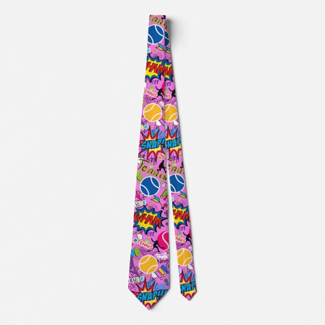 😍🤩pink Eclectic tennis🎾 pattern  Tie (Front)
