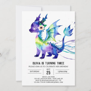 Pink Editable Dragon Digital Girl Birthday Invitation