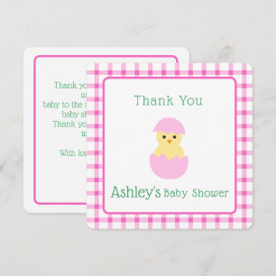 Pink Egg Little Chick Girl Baby Shower FLAT Thank You Card