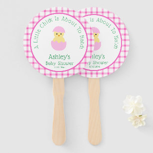 Pink Egg Little Chick To Hatch Girl Baby Shower  Hand Fan