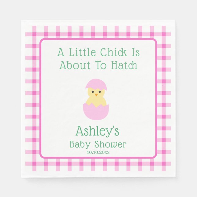 Pink Egg Little Chick To Hatch Girl Baby Shower  Napkin (Front)