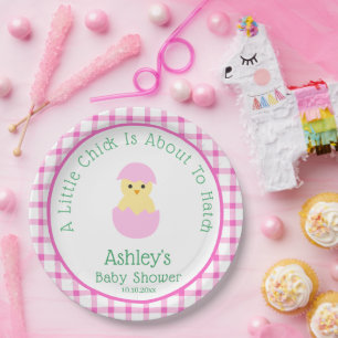 Pink Egg Little Chick To Hatch Girl Baby Shower  Paper Plate