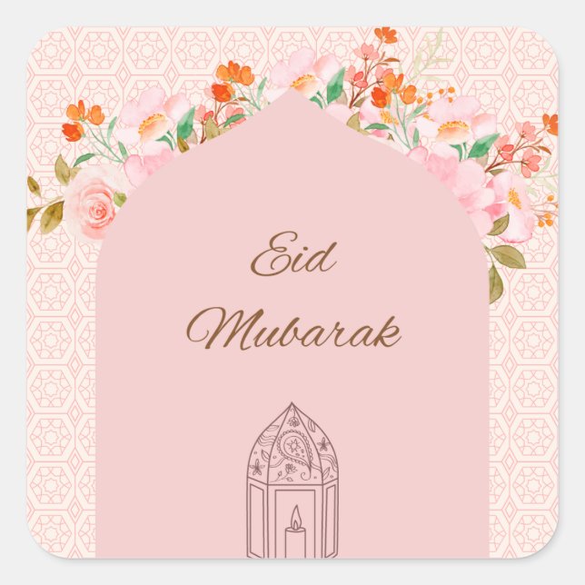 Pink  Eid mubark  Square Sticker (Front)