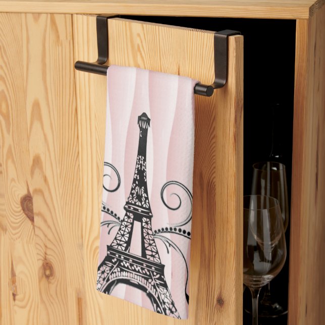 Pink Eiffel Towel Flourish Kitchen Towel (Thirds Fold)