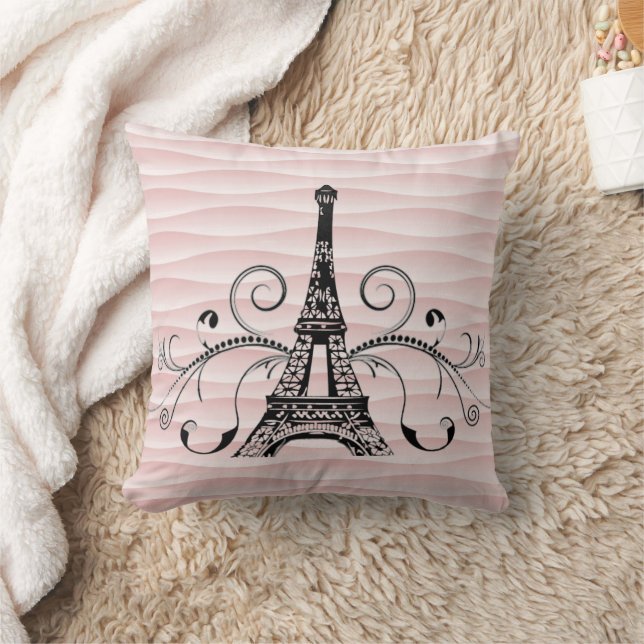Pink Eiffel Towel Flourish Pillow (Blanket)
