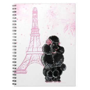 Pink Eiffel Tower and Black Poodle Notebook