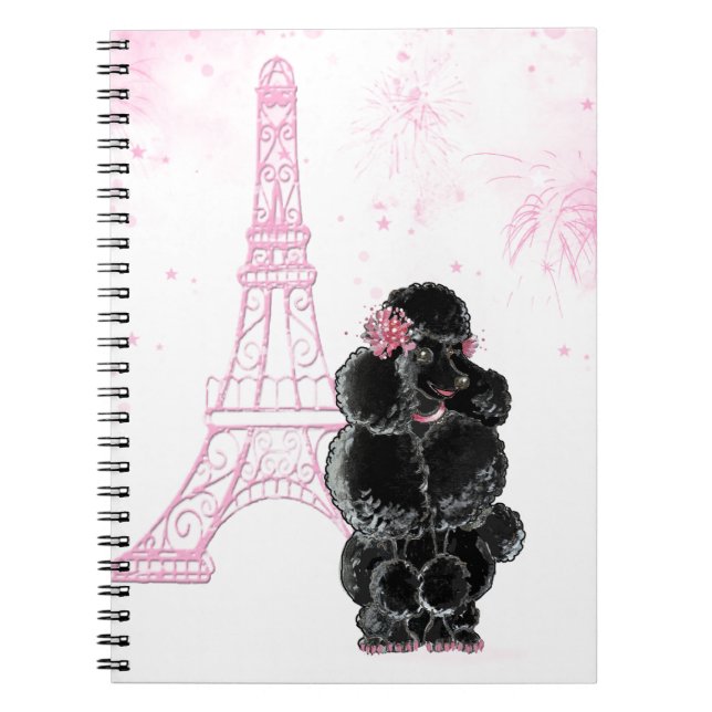 Pink Eiffel Tower and Black Poodle Notebook (Front)