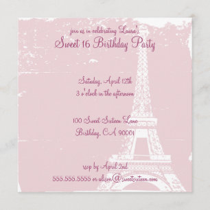 Pink Eiffel Tower Birthday Party Invitations