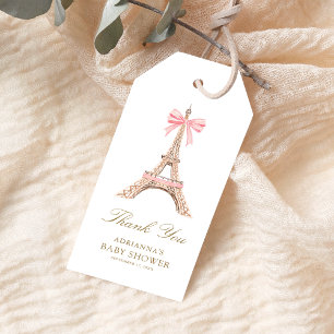 Pink Eiffel Tower Bow Baby Shower Thank You Gift Tags