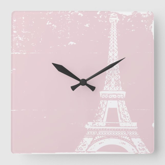 Pink Eiffel Tower Custom Wall Clock (Front)