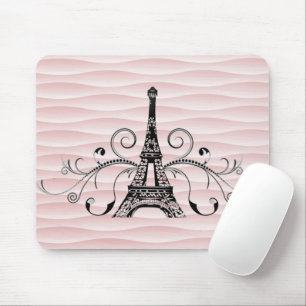 Pink Eiffel Tower Flourish Mouse Pad