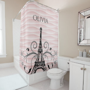 Pink Eiffel Tower Flourish Shower Curtain