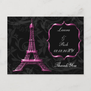 pink Eiffel tower French Thank You Postcard