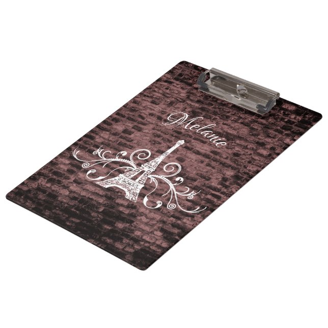 Pink Eiffel Tower Grunge Clipboard (Angled)